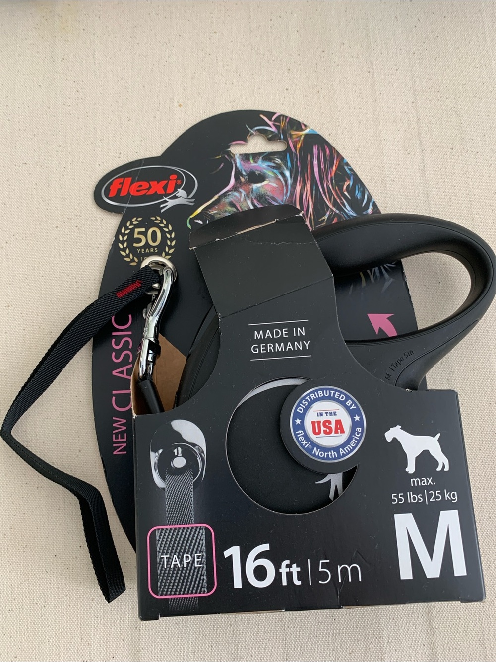 Flexi Black Retractable Tape Leash with Wrist Strap - Black New discontinued